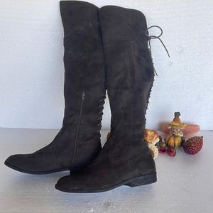 LFL Ramsey Black Suede Lace-Up Over the Knee Boots